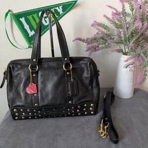Coach Black Nancy Satchel With Gold Studs